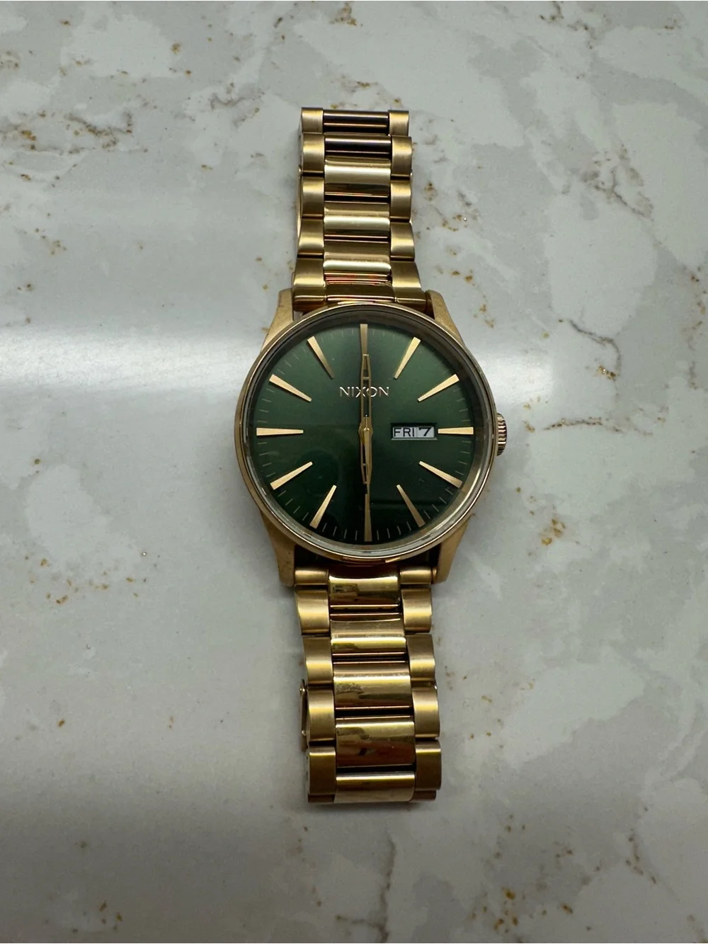 Nixon Gold-Tone Bracelet Watch with Green Dial